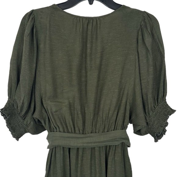 Anthropologie Shirt Dress Womens Small Nicole Linen Blend Green Puff Sleeve - Picture 10 of 14